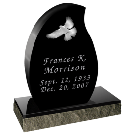Teardrop shaped black headstone with name Frances K. Morrison
